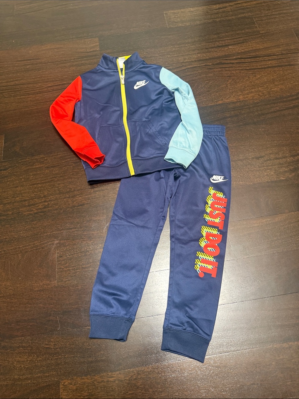 Nike Kids Navy Colorblock Track Set with 'Just Do It' Pants